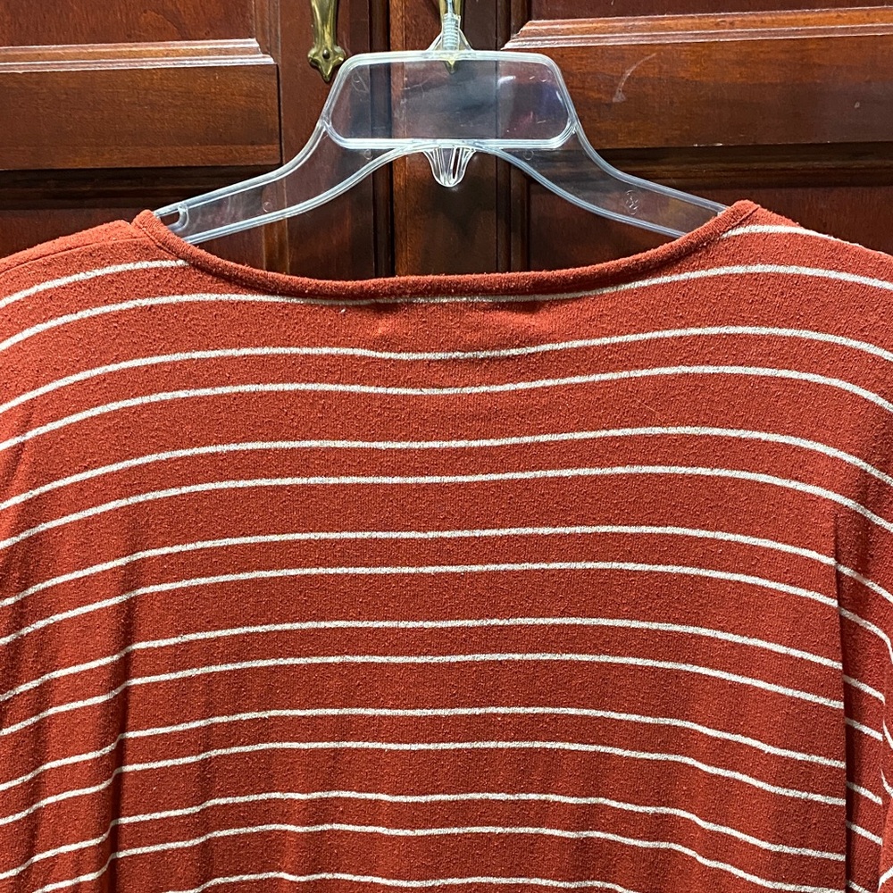 Dress Barn Woman vintage Rust Striped faux Button-Down plus size 3X silk Top - Picture 9 of 10